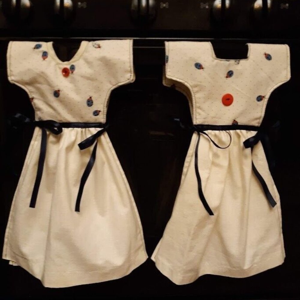 Dress Tea Towel for Oven Stove handle Ladybug theme Hand-crafted Ivory Blue Red